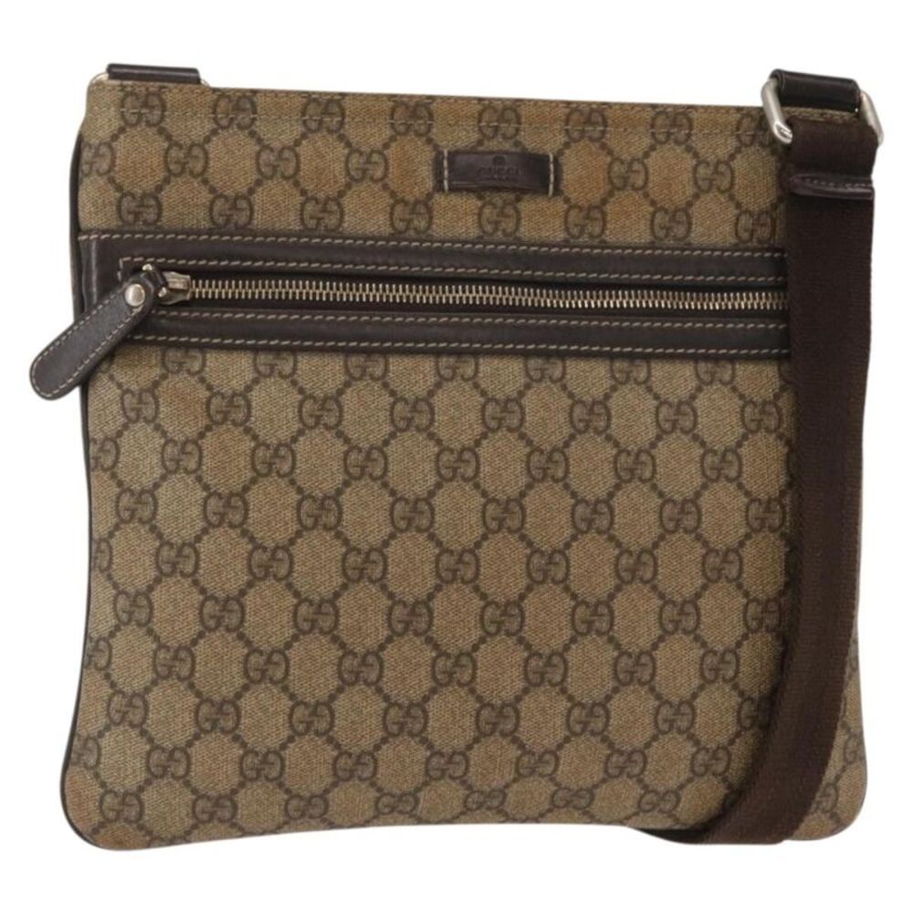 Gucci Flat Messenger Gg Coated Canvas Beige Pvc Shoulder Bag Bag